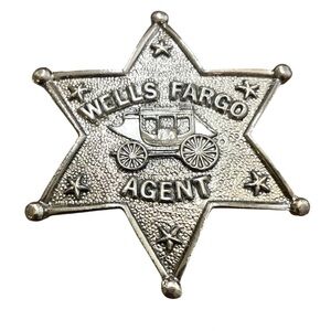 Vintage Wells Fargo Agent Star Pin – Silver Tone Western Badge Wagon Design